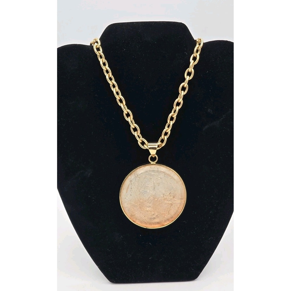 Vtg Chico's Hombre Pendant Gold-Tone Necklace Gold/Amber Colored Stone Statement
